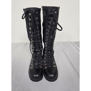 Frye Jane Vintage 76201 Rogan Black Leather Knee High Tall Heel Boots 6 1/2 B